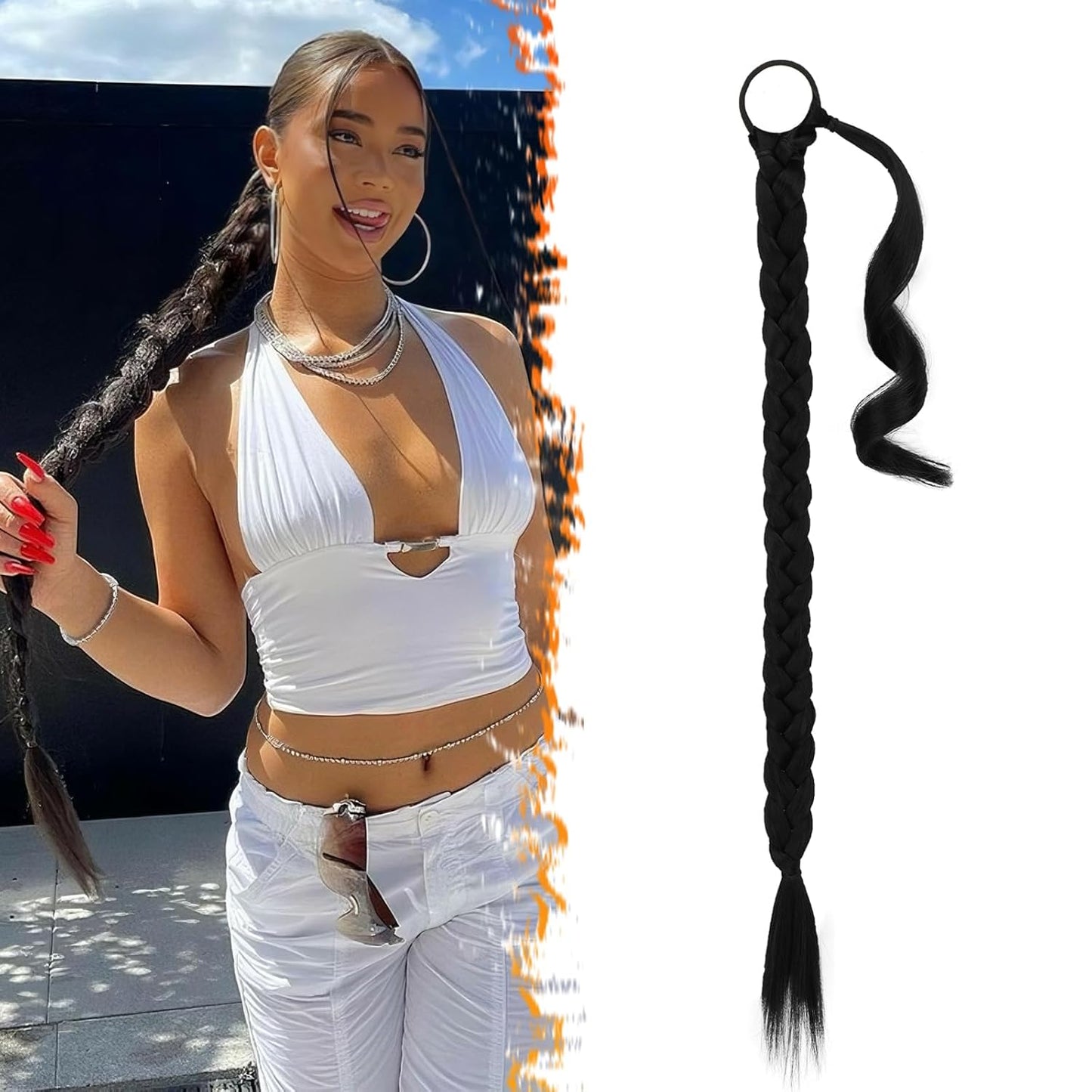 30 Inch Long Braided Ponytail Extension - Copper Red Wrap Around Hairpiece | Synthetic Hair for Women