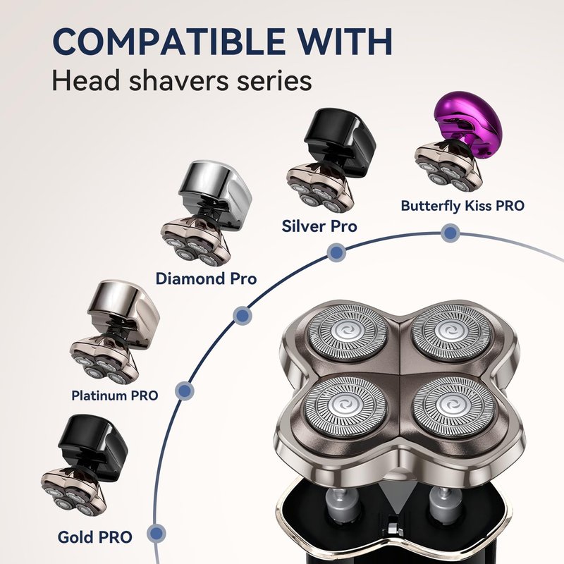 2 Pack Pro 4 Shaver Replacement Blades Compatible with Skulls Pitbulls Series Gold PRO, Silver PRO, Platinum PRO, Butterfly Kiss PRO Head Shavers, Floating 4 Heads Design, Shaver Replacement Head