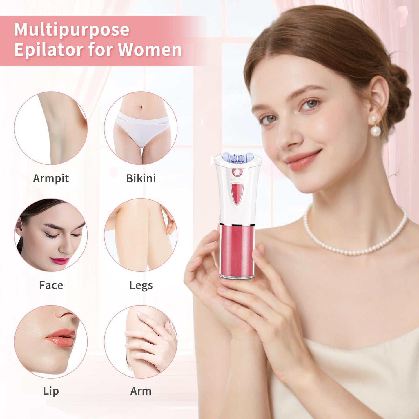 Facial Epilator for Women - 2026 New Electric Hair Remover for Body/Face/Chin/Arms/Bikini - Cordless Hair Removal Device Battery Operated with LED Light - Mini Epilator for Teen Girl Travel Home