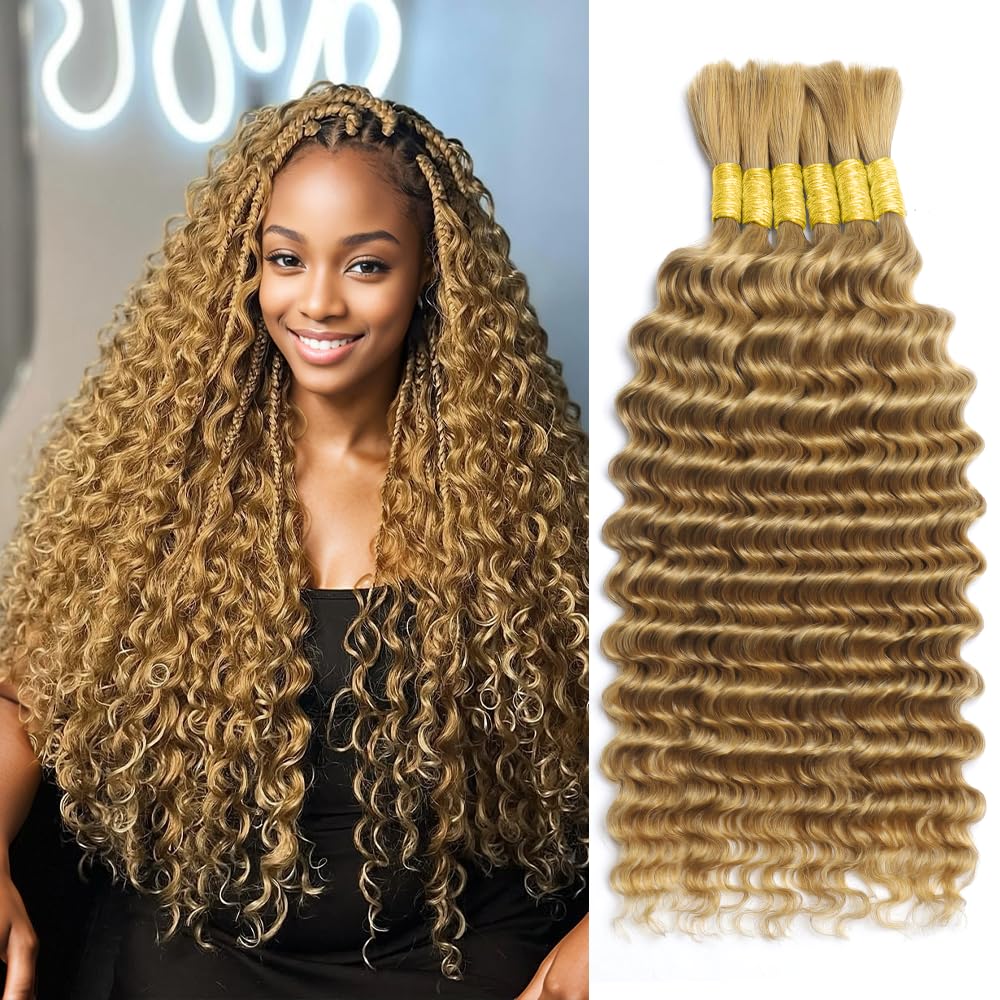 Boho Braiding Hair - 150g 20-Inch Curly Deep Wave Human Hair Bundles | 6-Pack Natural Color