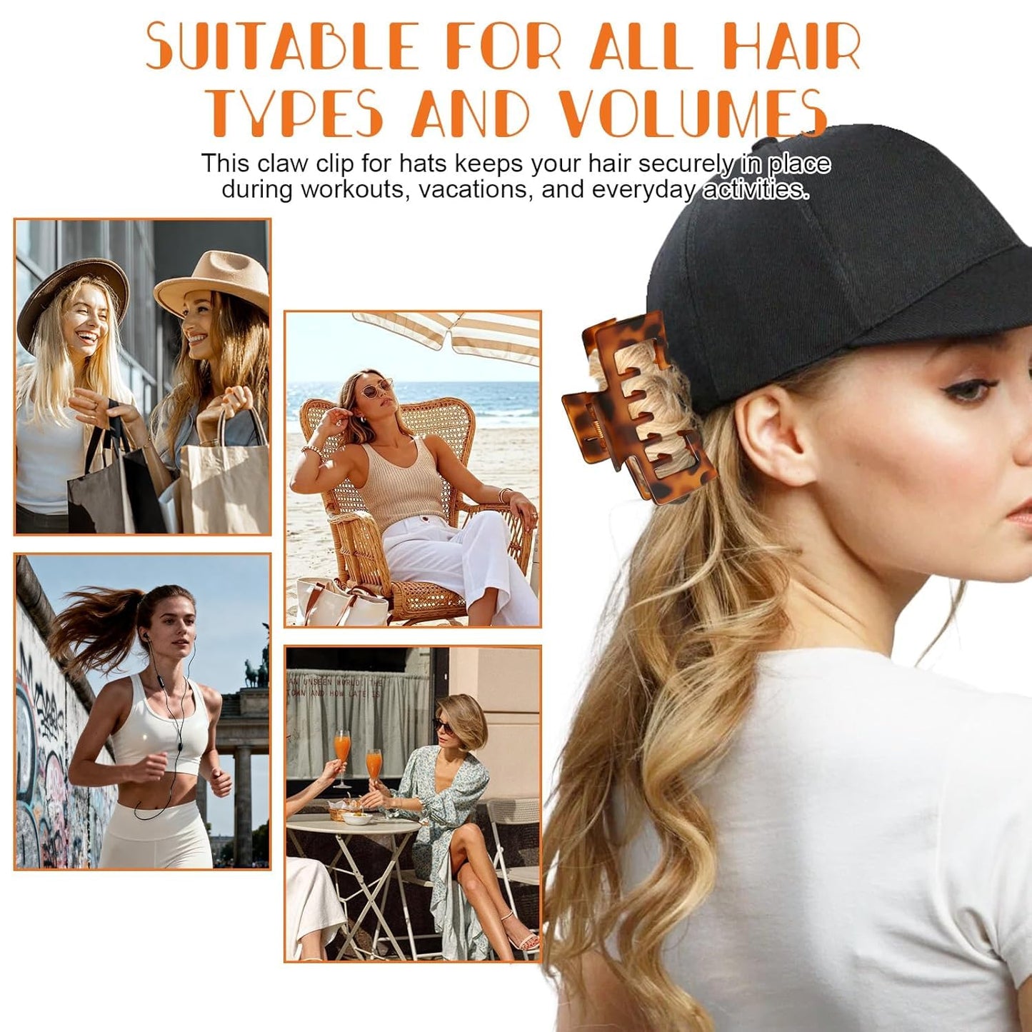 Hat Claw Clips for Women - 4Pcs Non-Slip Trucker Hat Hair Clips | Strong Hold for Thick & Thin Hair
