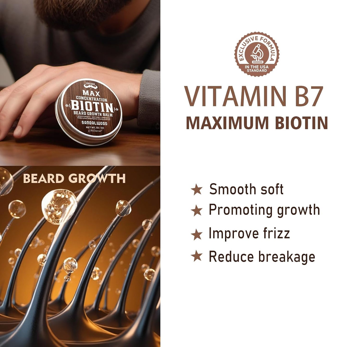 Biotin Beard Balm Set for Men - Natural Sandalwood Butters | Moisturize & Shape Beards - Perfect Grooming Gift