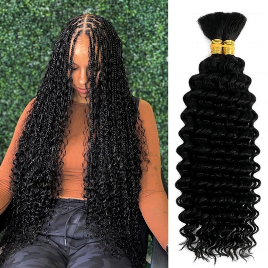 100 Percent Human Boho Braiding Hair Deep Wave Curly 12A Bulk Bundles Human Hair 105g Wet and Wavy for Boho Braids Human Hair Extensions for Braiding Human Supplies No Weft 2 Bundles