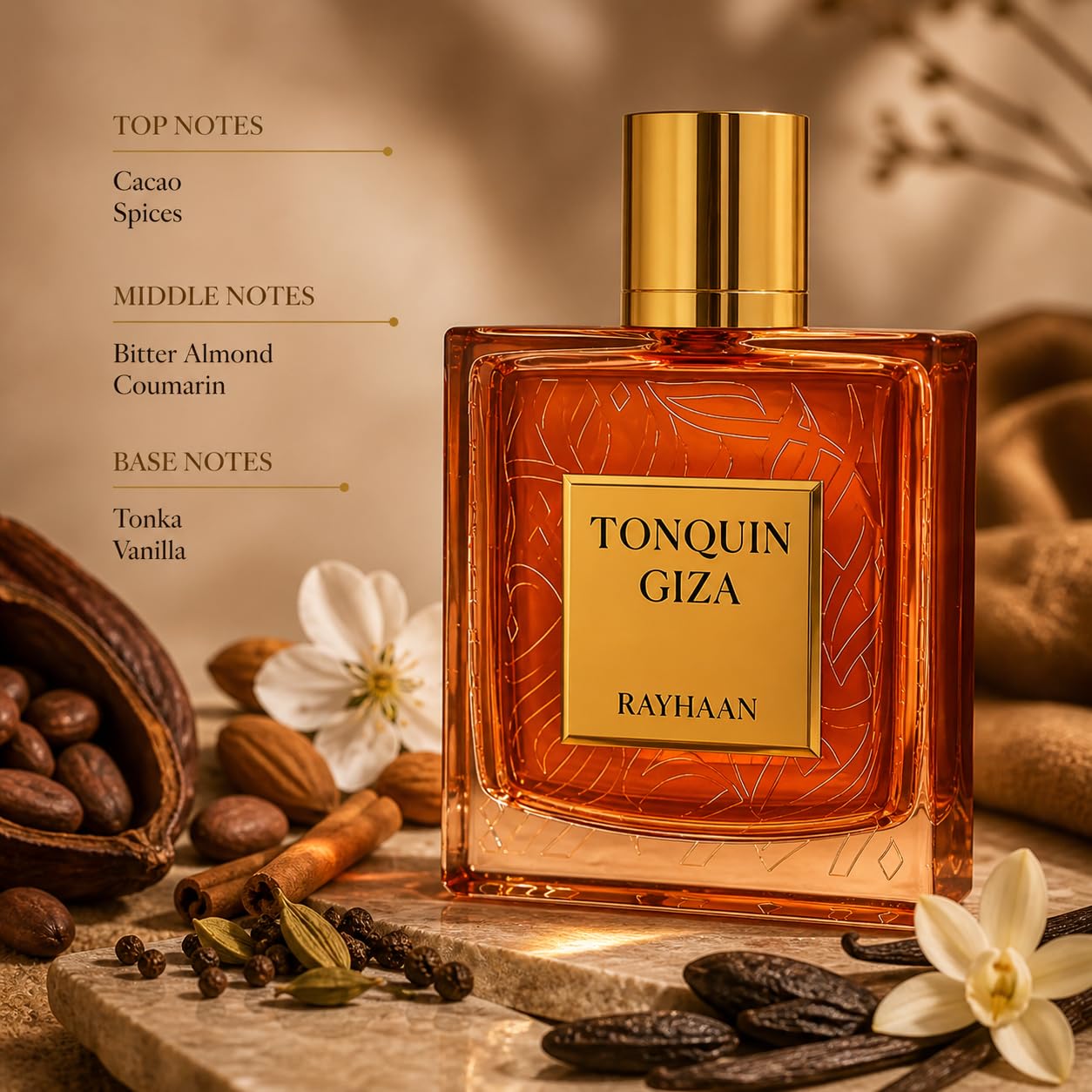 Rayhaan Tonquin Giza Eau de Parfum Spray - Gourmand Spicy Sweet Fragrance for Unisex | 3.4 Ounce / 100 ml