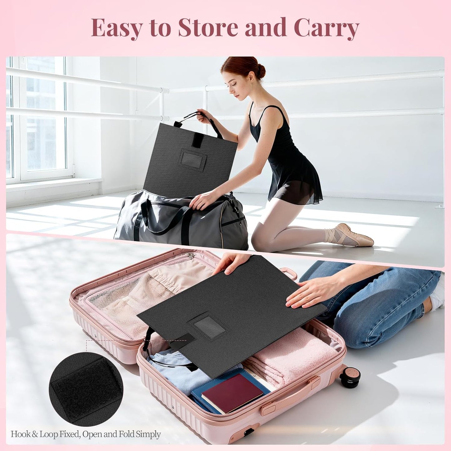 Foldable Portable Full Length Mirror - Shatter-Proof Acrylic for Dancers & Travelers | 33x13 Inch, Black