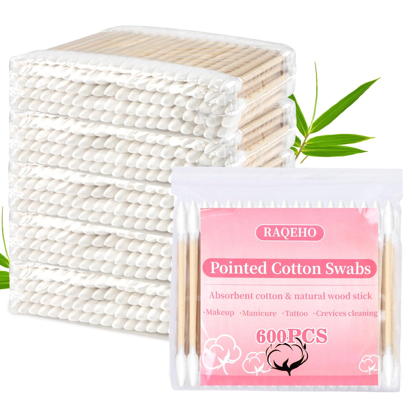 RAQEHO 600PCS Pointed Cotton Swabs - Disposable Double Pointy Precision Tip Cotton Buds With Bamboo Sticks For Ear Wax Removal Makeup Lip Eyeshadow Applicators Micro Nail Tool Beauty & Personal Care