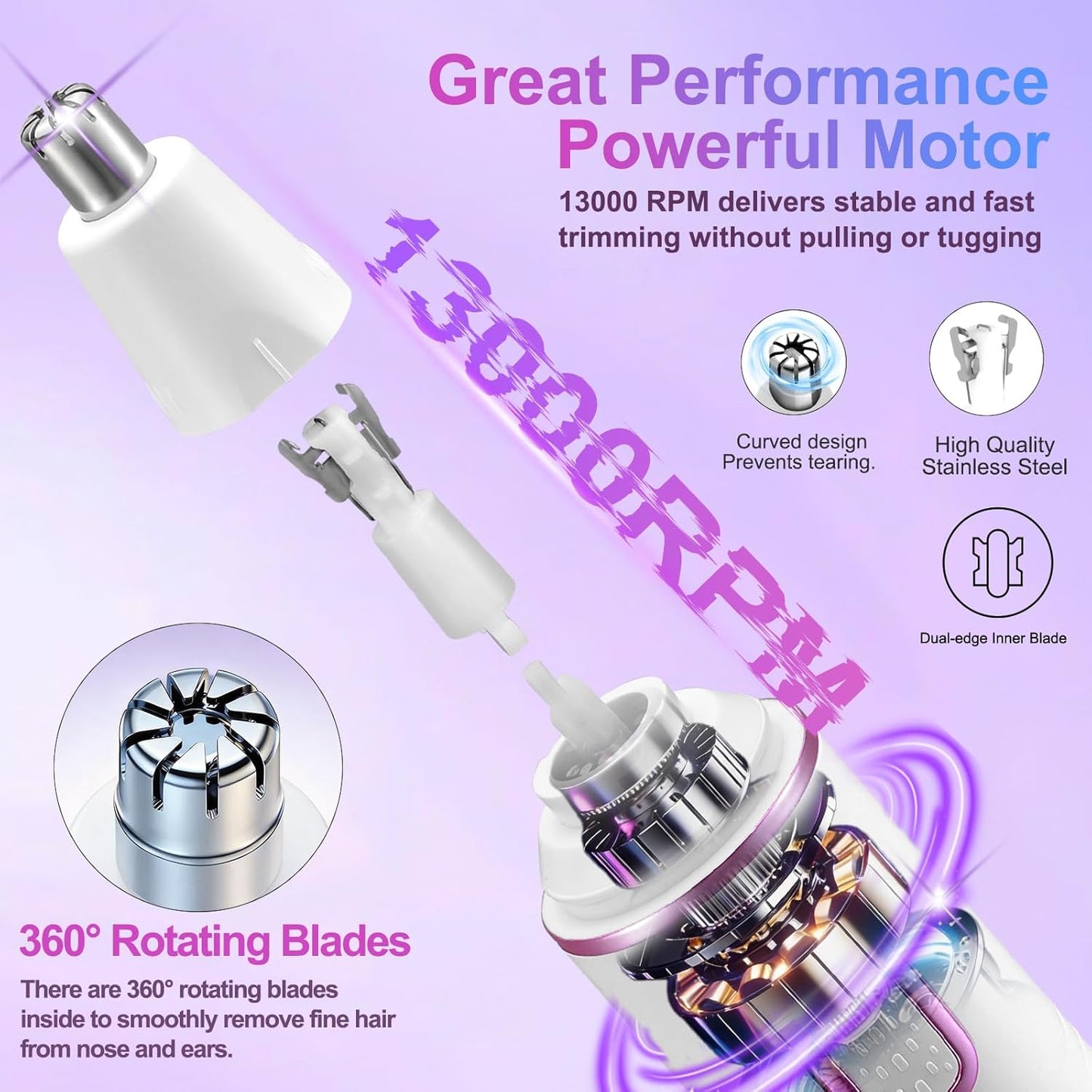 Nose Hair Trimmer for Women - USB Rechargeable 2-in-1 Painless Eyebrow & Facial Hair Remover | IPX7 Waterproof, Dual-Edge Blades
