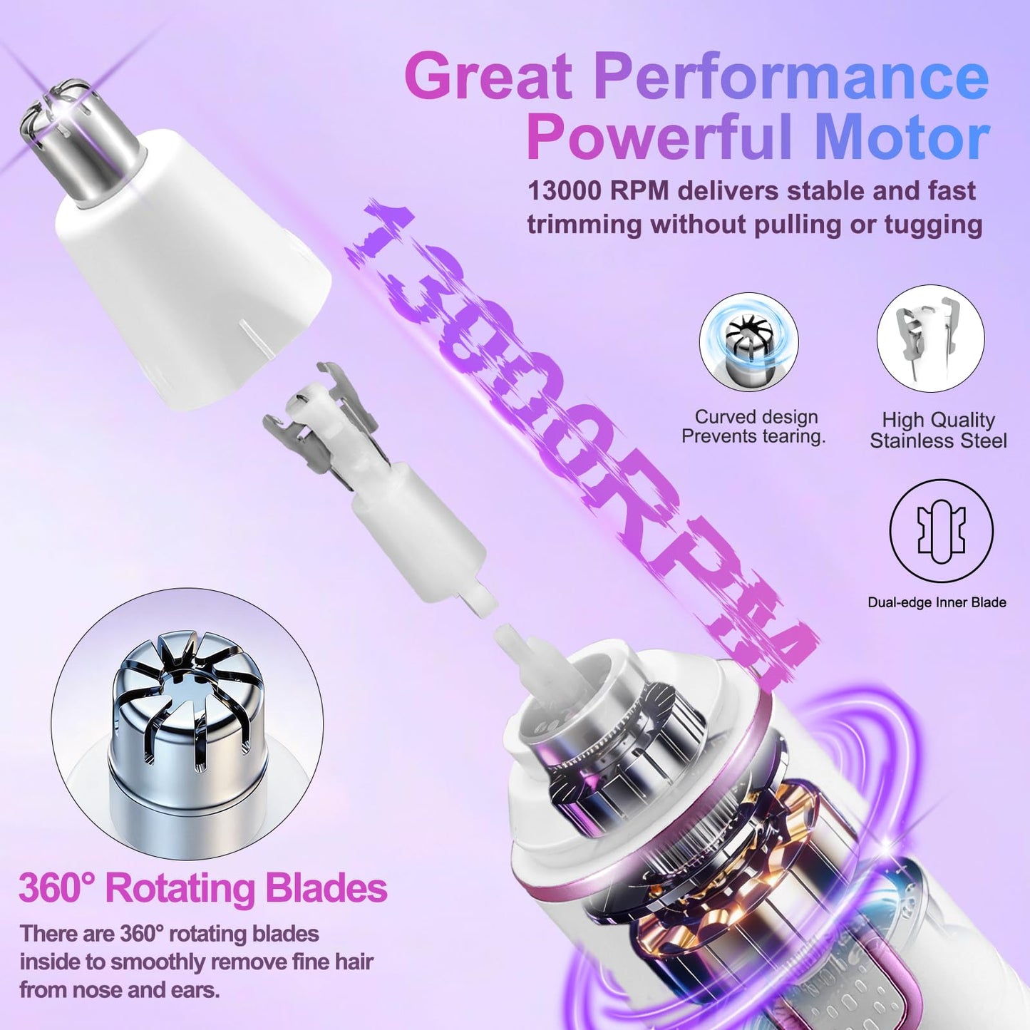 Nose Hair Trimmer for Women,USB Rechargeable Ear and Nose Trimmer,2026 Professiona 2 in 1 Painless Eyebrow & Facial Hair Trimmer Remover,IPX7 Waterproof,Portable Nasal Hair Clipper,Dual-Edge Blades