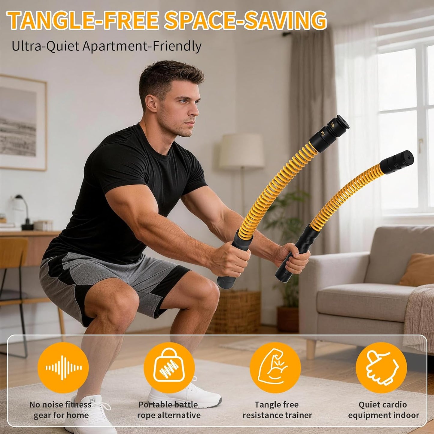 Heavy Duty Ropeless Battle Ropes - Portable Steel Core Exercise Ropes for Home Gym & Outdoor | Anti-Slip Ergonomic Handles for HIIT & Strength Training