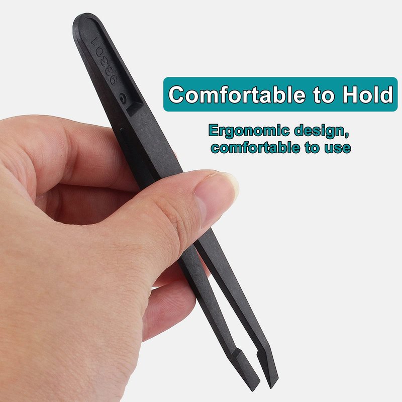 Bonsicoky 8Pcs Precision Plastic Tweezers, 4.5-4.8 Inch Anti-Static Tweezers Set with Curved and Straight Tips for Electronics Assembly, Watch Repair, Crafts Making (114-123mm, Black)