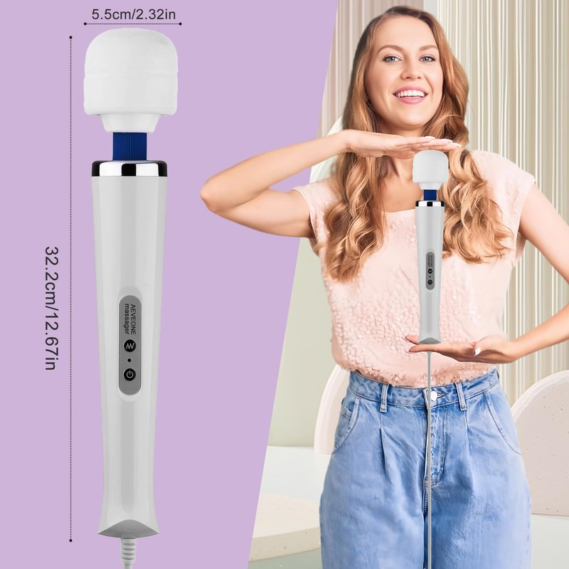 AEVEONE Wired Powerful Handheld Wand Massager, Strong Personal Vibration Massage for Sports Recovery, Back Muscle Aches, Whole Body Pain (White)