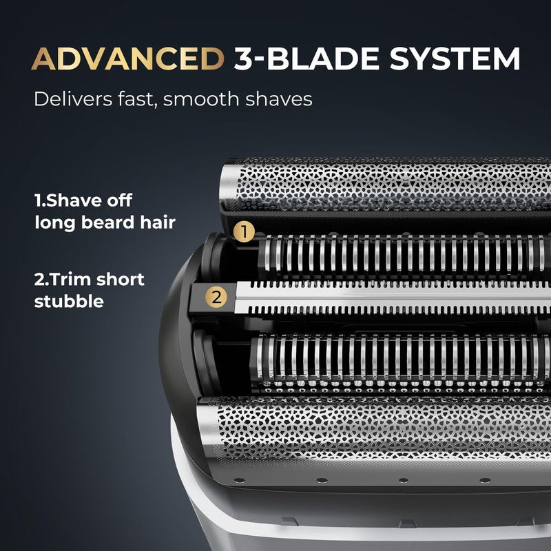 Electric Foil Shaver for Men - Mini Electric Razor for Face Shaving with 3 Floating Blades, USB-C Fast Charging Rechargeable Travel Razor, IPX7 Waterproof Wet Dry, LED Display, Travel Lock