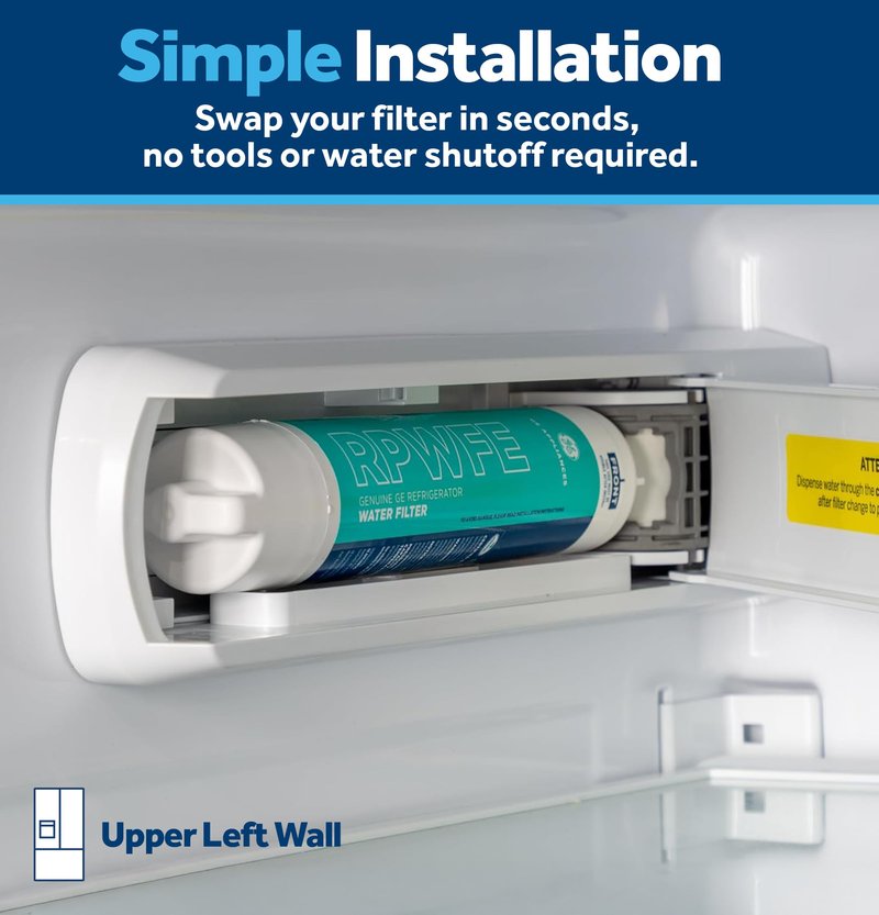 GE RPWFE Refrigerator Water Filter, Genuine Replacement Filter, Certified to Reduce Lead, Sulfur, and 50+ Other Impurities, Replace Every 6 Months for Best Results, Pack of 1