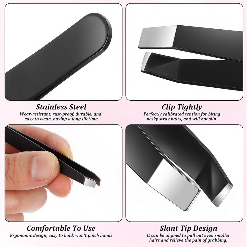 64 Pieces Eyebrow Tweezers Bulk Stainless Steel Slant Tip Precision Tweezers for Facial Hair, Blackhead and Tick Remover, Men and Women Professional
