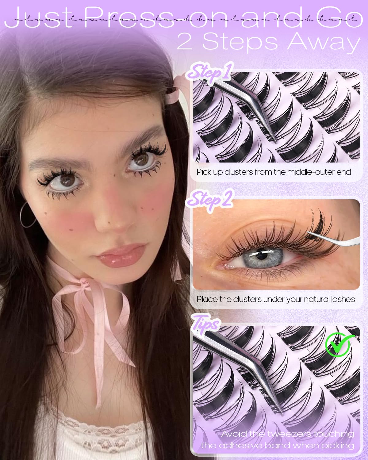Wtvane Self Adhesive Lash Clusters Manga Pre-Glued Eyelash Clusters 8-16mm Press On Lashes Clusters Wispy Lash Extensions with Clear Band Spiky Eyelash Cluster For Anime Cosplay Look