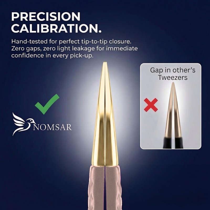 NOMSAR Professional Lash Extension Tweezers Set – Fiber Tip lash Tweezers with Diamond Grip | Stainless Steel Eyelash Extension Tweezers for Volume & Isolation | Lash Tweezers for Lash Artists (Peach)