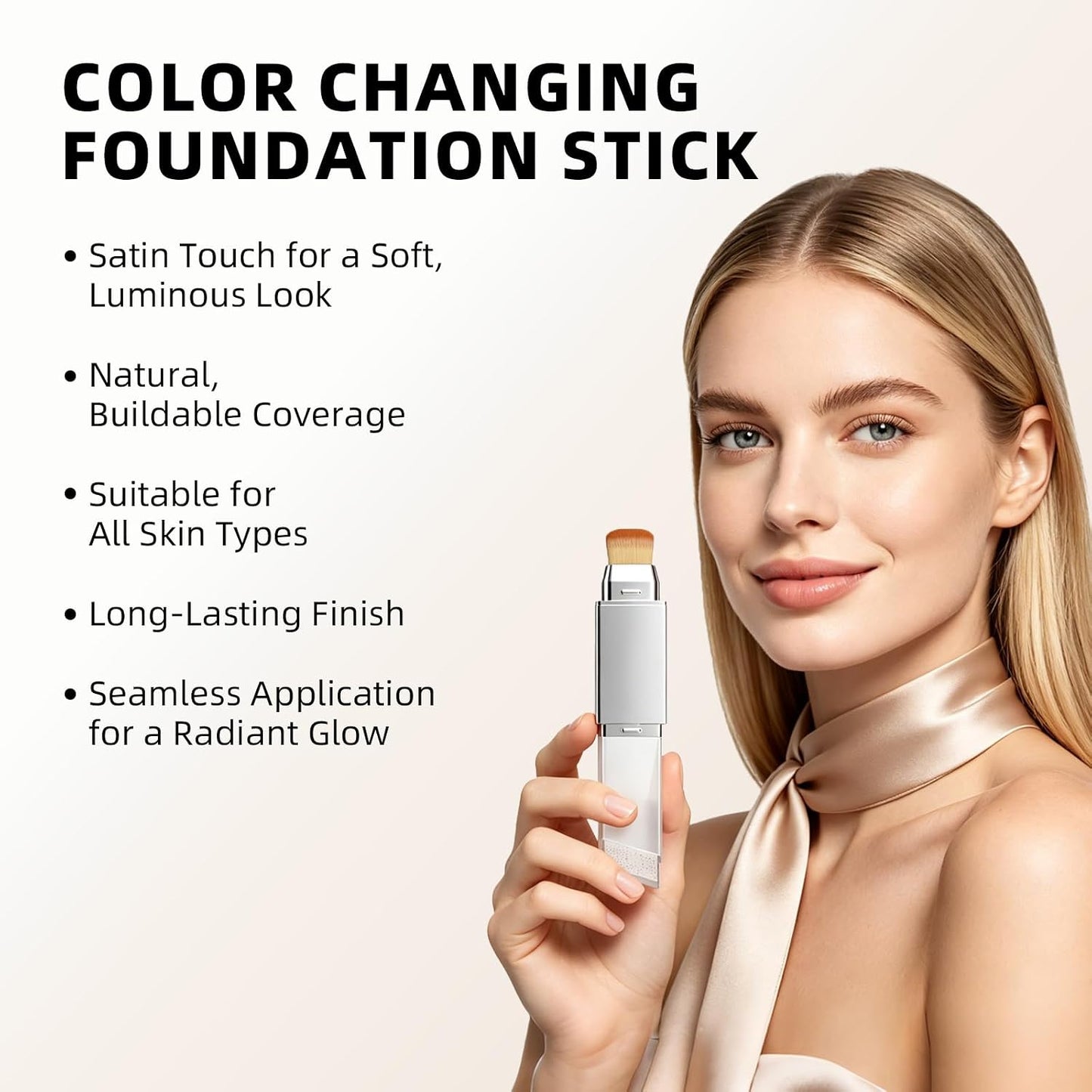 Color Changing Foundation Stick - Dual-Ended Concealer & Brush for Dark Skin | Lightweight, Smooth Finish