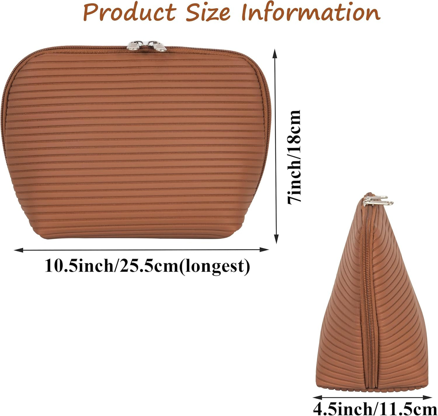 Travel Makeup Bag - Waterproof Stand Up Cosmetic Organizer with Brush Holders | Medium Brown, Fold-Down Design for Skincare & Toiletries