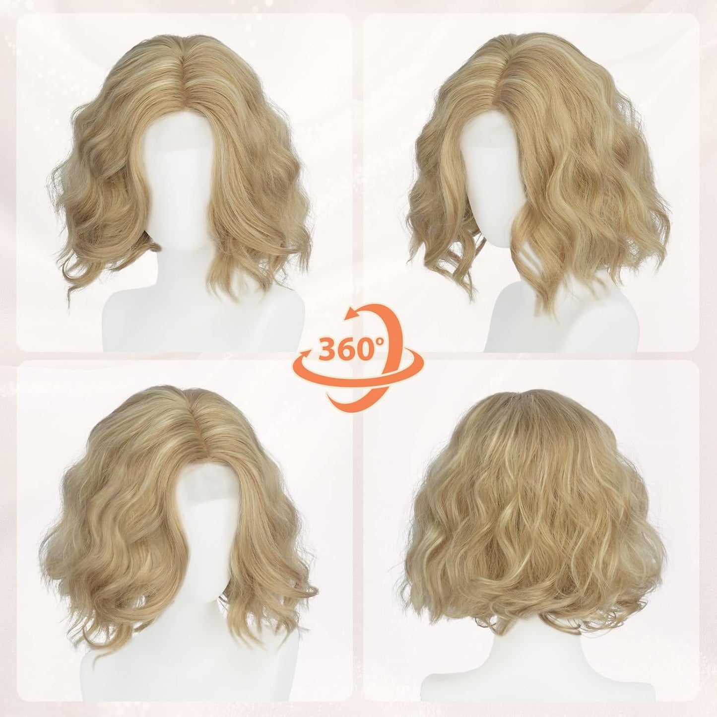 Blonde Bob Wig - Lace Front Short Wavy Curly Synthetic Hair | 11 Inch Dirty Blonde for Daily Wear