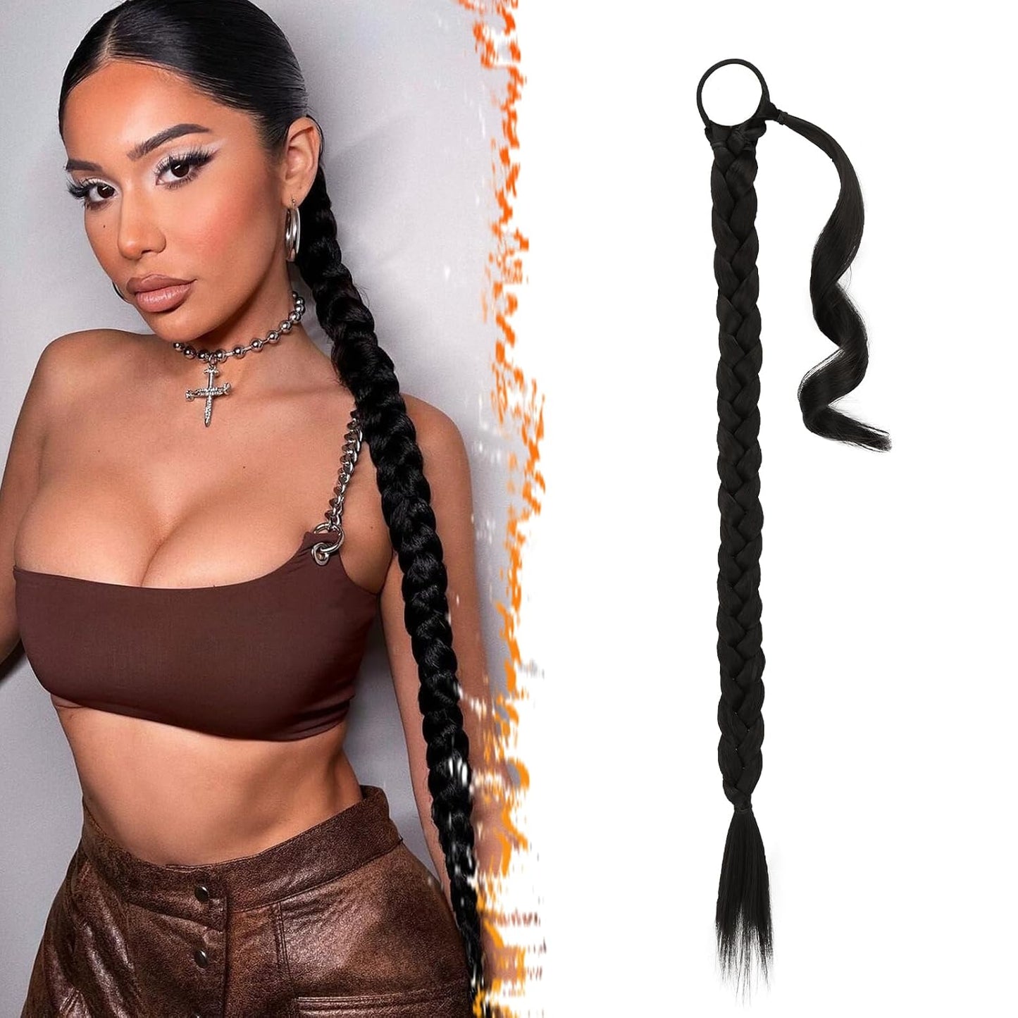 30 Inch Long Braided Ponytail Extension - Copper Red Wrap Around Hairpiece | Synthetic Hair for Women