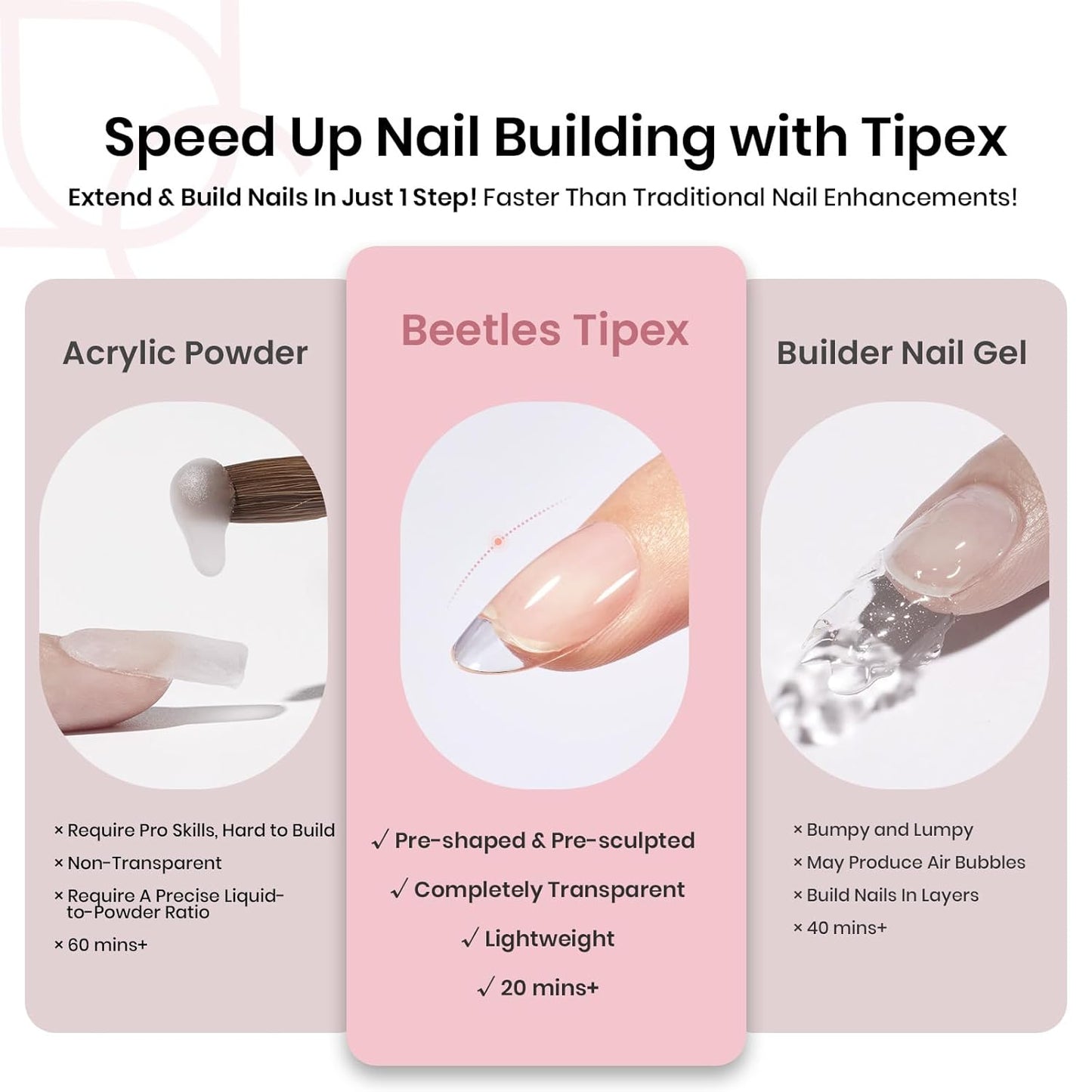 Beetles Instant Apex Nail Tips - Short Oval Acrylic Extensions | 192 Pcs, 16 Sizes 00-14, No Builder Gel Required