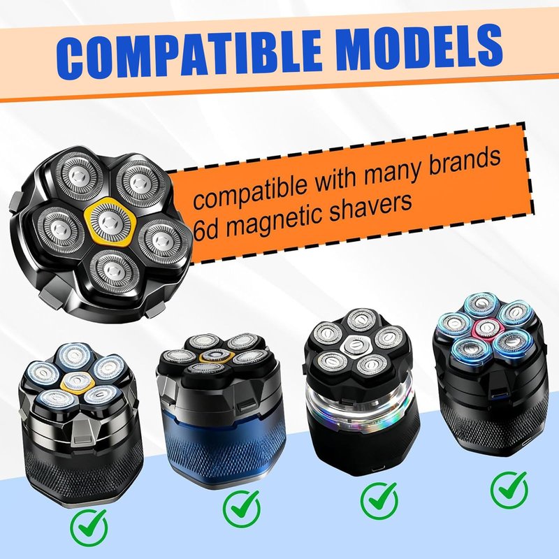 6 Blade Magnetic Replacement Shaving Heads Compatible with 6D Blade Head Compatible with Head Shavers for Bald Men,3Pack Travel Size