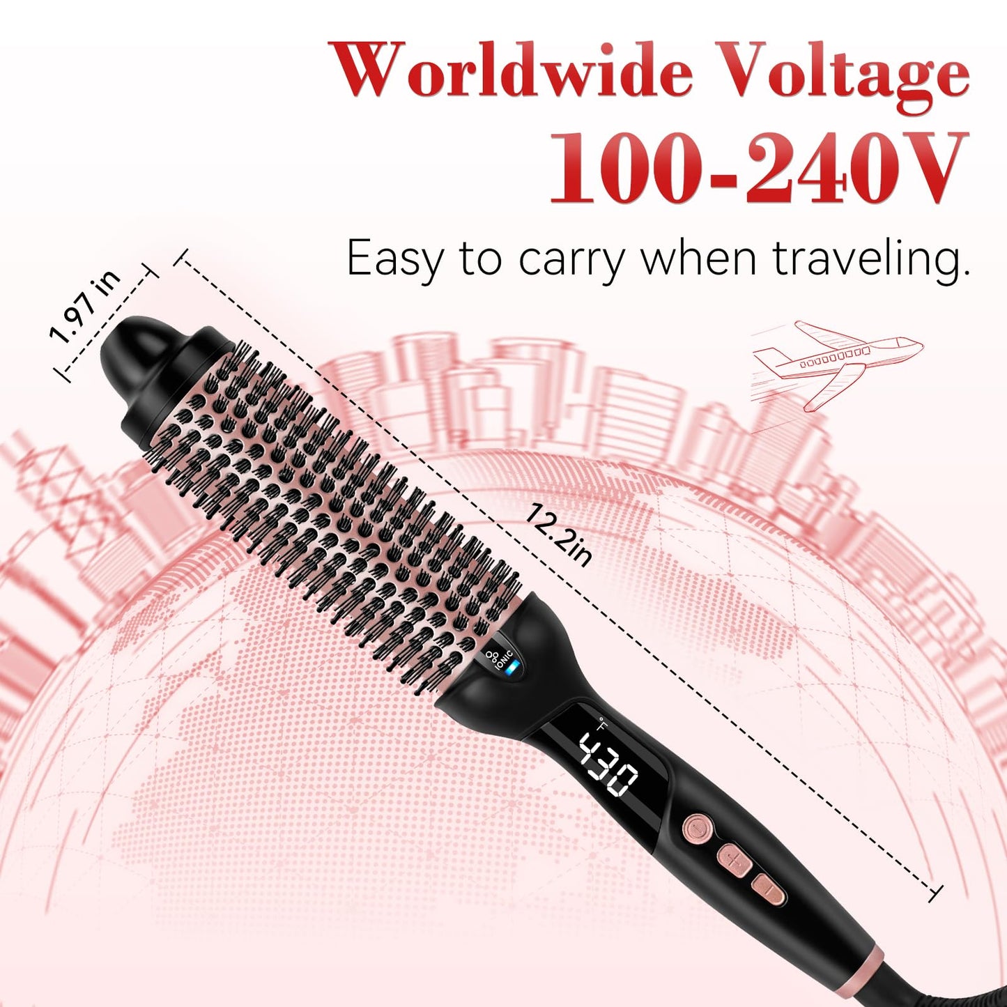 Ufree Ionic Thermal Brush, 1.5 Inch Heated Round Brush for Blowout, 30s Fast Heating Curling Brush with 9 Temp Settings, Dual Voltage Travel Hair Styling Tool, Not for Wet Hair