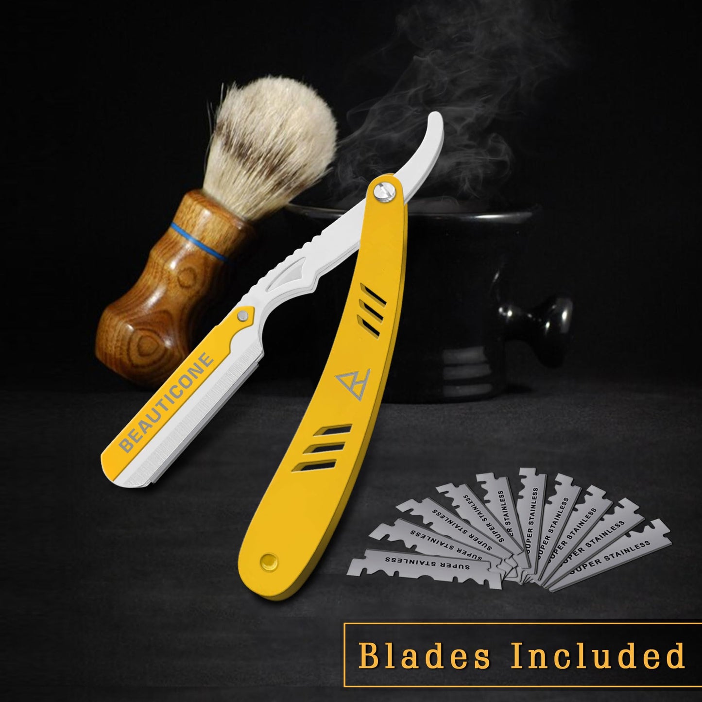 BEAUTICONE Straight Razors for Men, Straight Edge Razor, Single Edge Replacement Blades, Stainless Steel, Barber Razor for Men's Shaving, Barber Shaving Knife