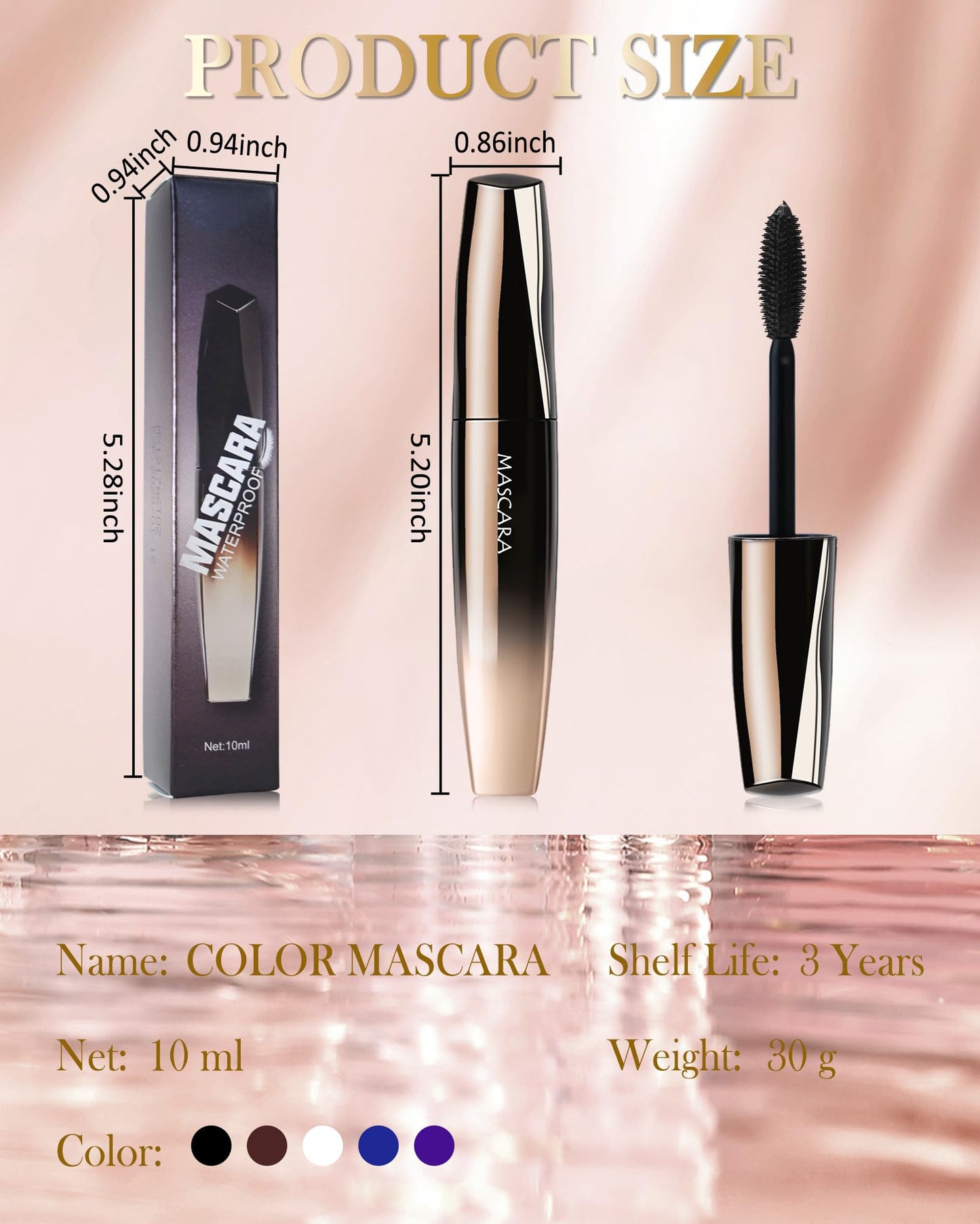 Purple Waterproof Mascara, 5D Silk Fiber, Tubing Mascara Volume and Length