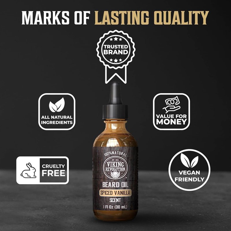 Viking Revolution Ultimate Conditioner for Men's Beard Grooming - Softens, Smoothes and Soothes - Contains Beard Wash and Conditioner (5oz Set), Beard Oil, Balm and Wooden Comb - Spiced Vanilla Scent