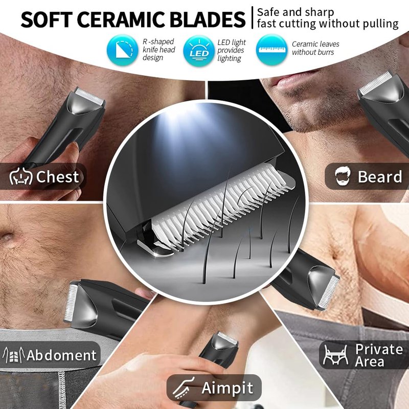 HuanQiuSensmart Men's Trimmer - IPX5 Waterproof Electric Shaving Trimmer with Replaceable Ceramic Blade Head, Body Groomer for Pubic Area, Underarms, Chest, Groin