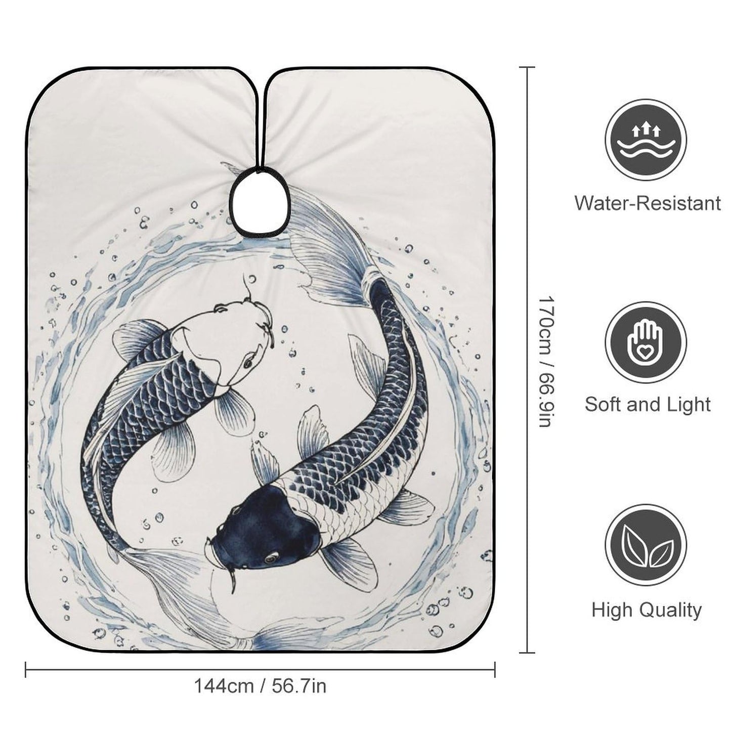 Professional Barber Cape Unisex Haircut Cape with Adjustable Neck Closure Koifish Fish Yin Yang