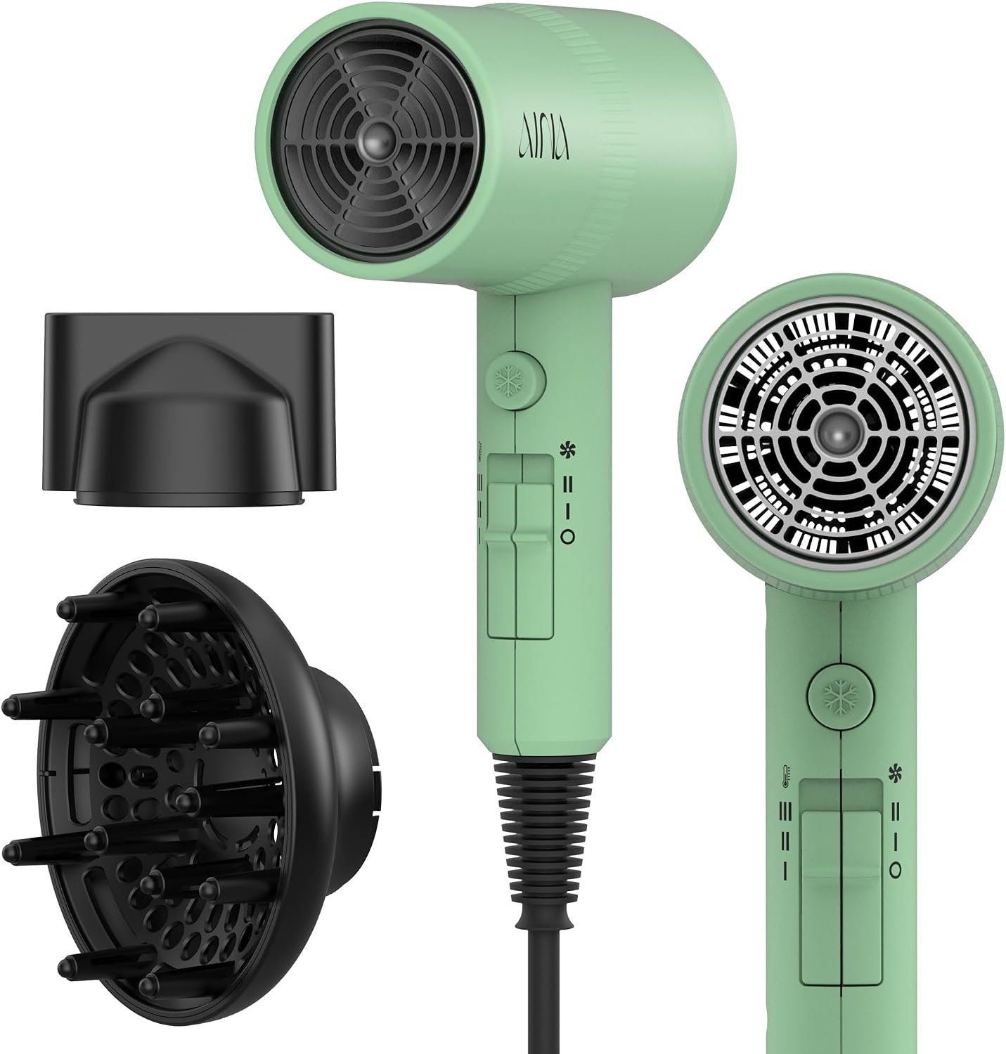 AINA Hair Dryer with Diffuser - Advanced Ionic Technology & Ceramic Coating | Fast Drying & Shine 110V/Ash Grey