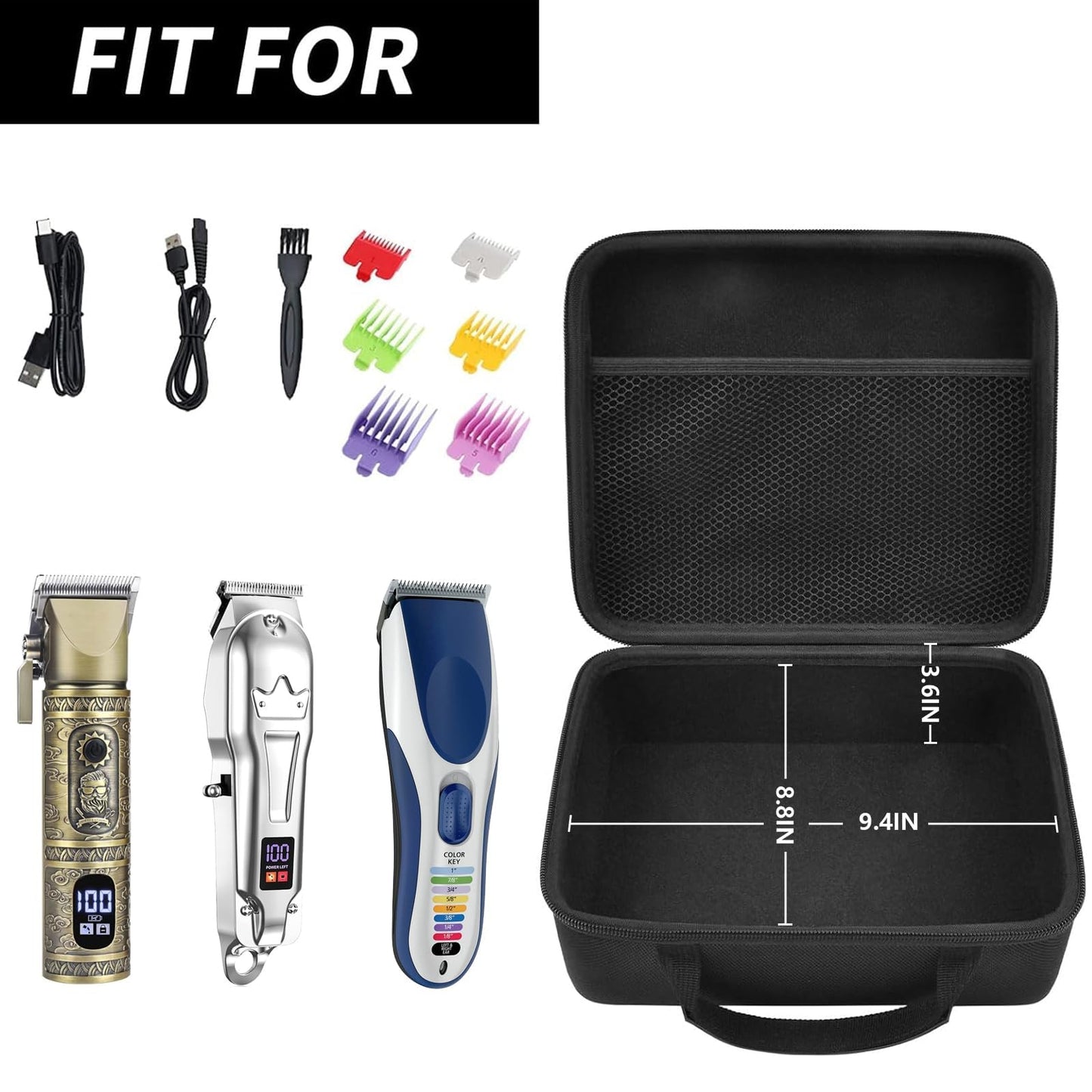 Comecase Barber Case for Hair Clippers and Trimmers, Hair Clipper Storage Bag with Dividers & Mesh Pocket, Portable Barber Travel Holder for Clipper Guards, Charging Cable & Grooming Tools (Bag Only)