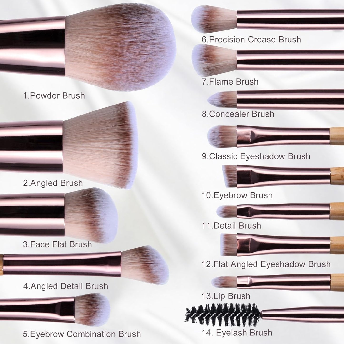 14 Pcs Makeup Brushes Set - Essential Foundation, Powder, Concealer & Eye Shadow Brushes with Travel Case | Bamboo