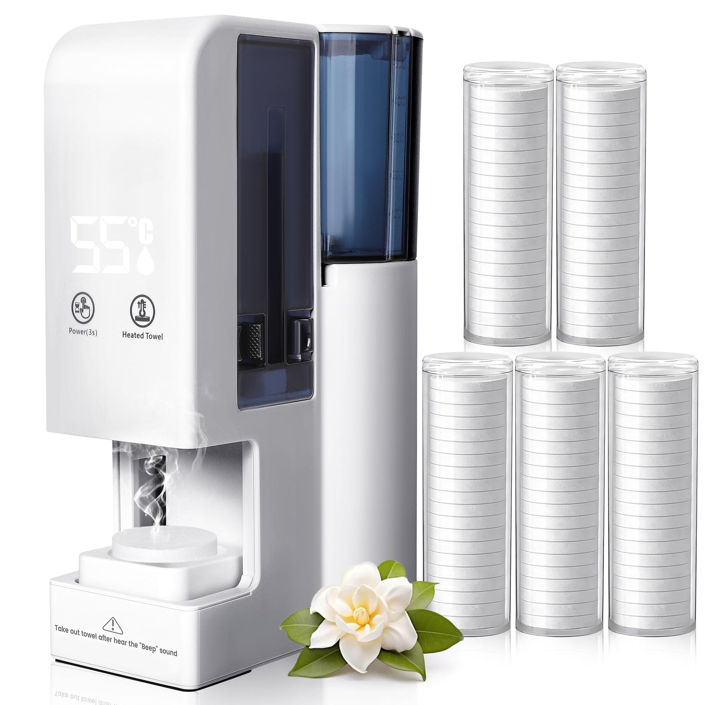 Hot Face Towel Heater Machine, Automatic Disposable Towel Warmer with Steam, 5-Second Heating, 55°C Constant Temperature, Portable Face Towel Steamer (Towel Machine+100PCS Towels)