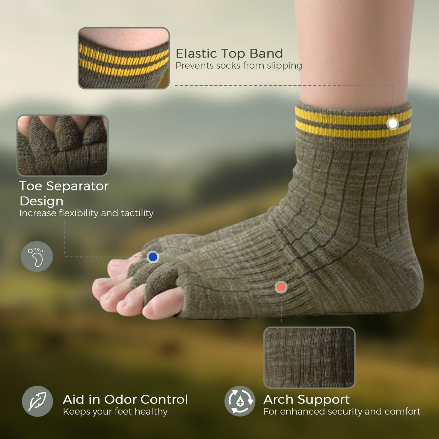 burning barefoot Toe Separator Socks,Foot Alignment Sock for Health Care, Pain Relief, Bunion Corrector, Breathable Toe Socks