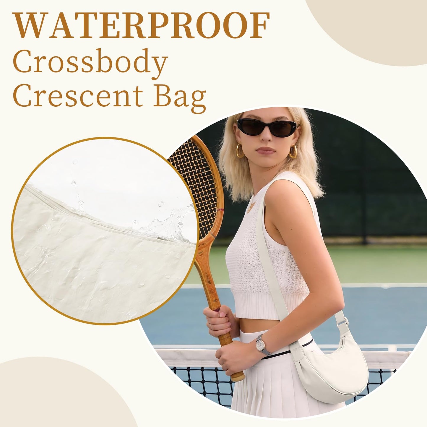 Crossbody Crescent Bag Quilted,Crossbody Bag for Women and Men,Trendy Crossbody Hobo Bag for Work Travel Shopping,Beige