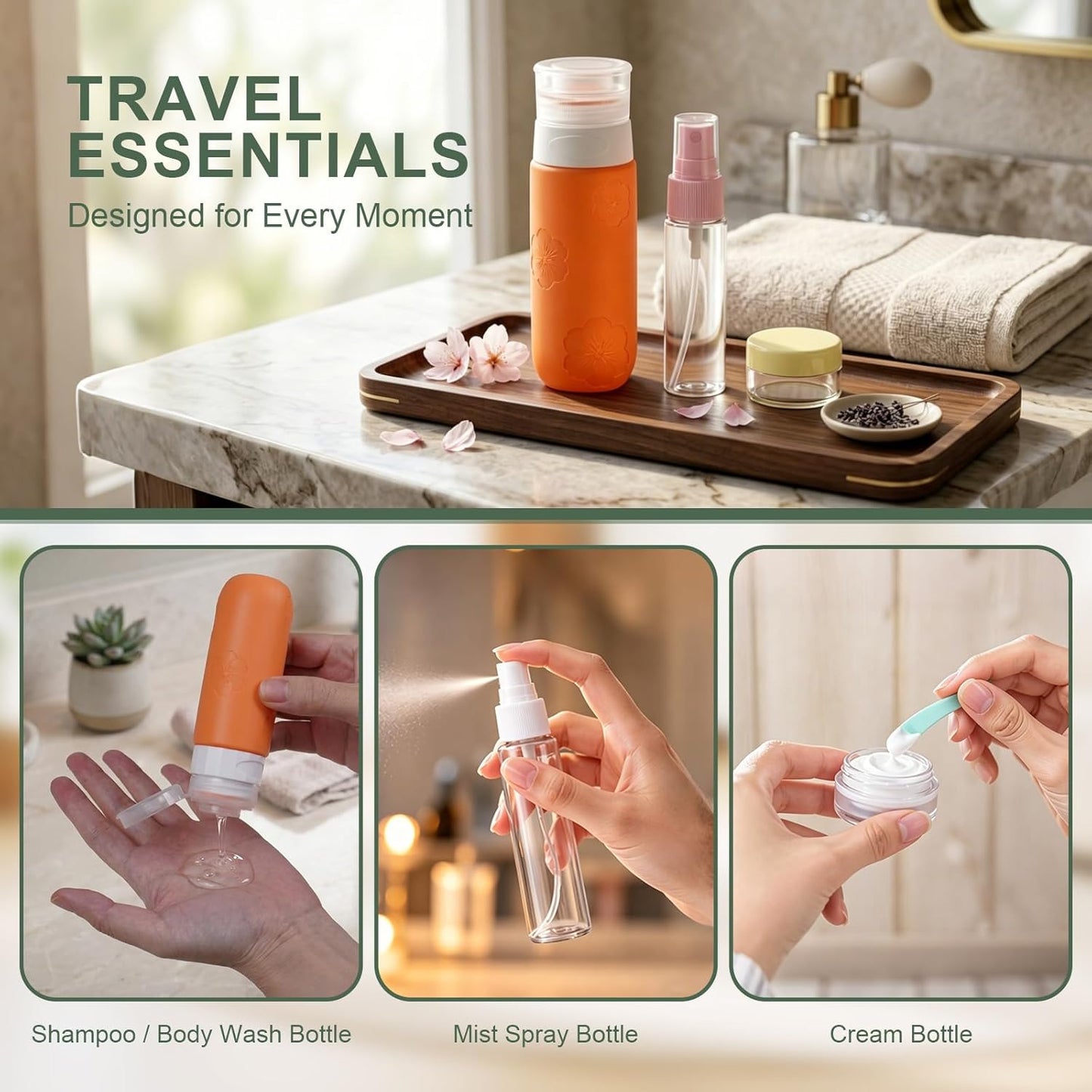 Travel Bottles for Toiletries - 16 Pack Silicone TSA Approved | Leak Proof 3oz Refillable Containers for Shampoo & Conditioner