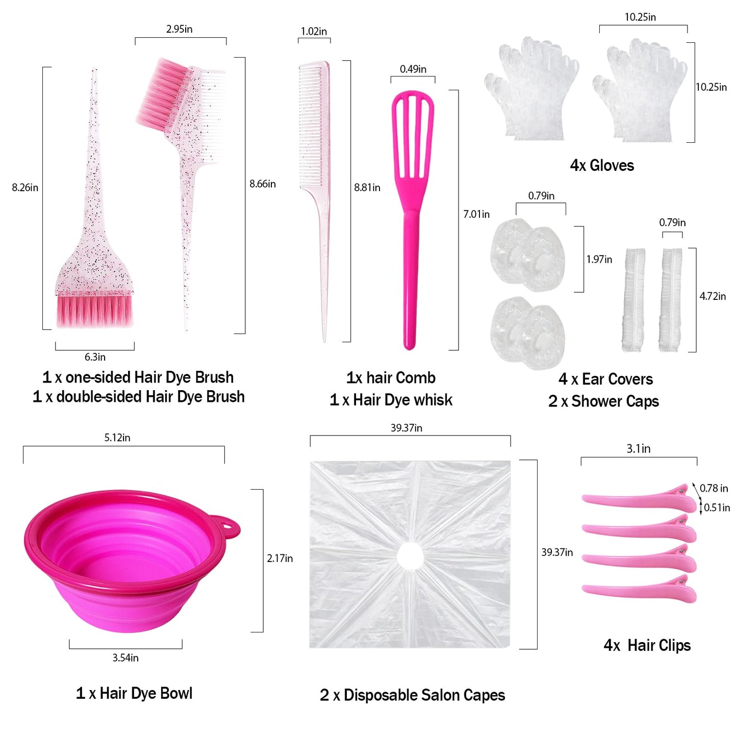 ZMOIVOK 21 Pcs Pink Hair Dye Kit Professional Salon Tools with Bowl
