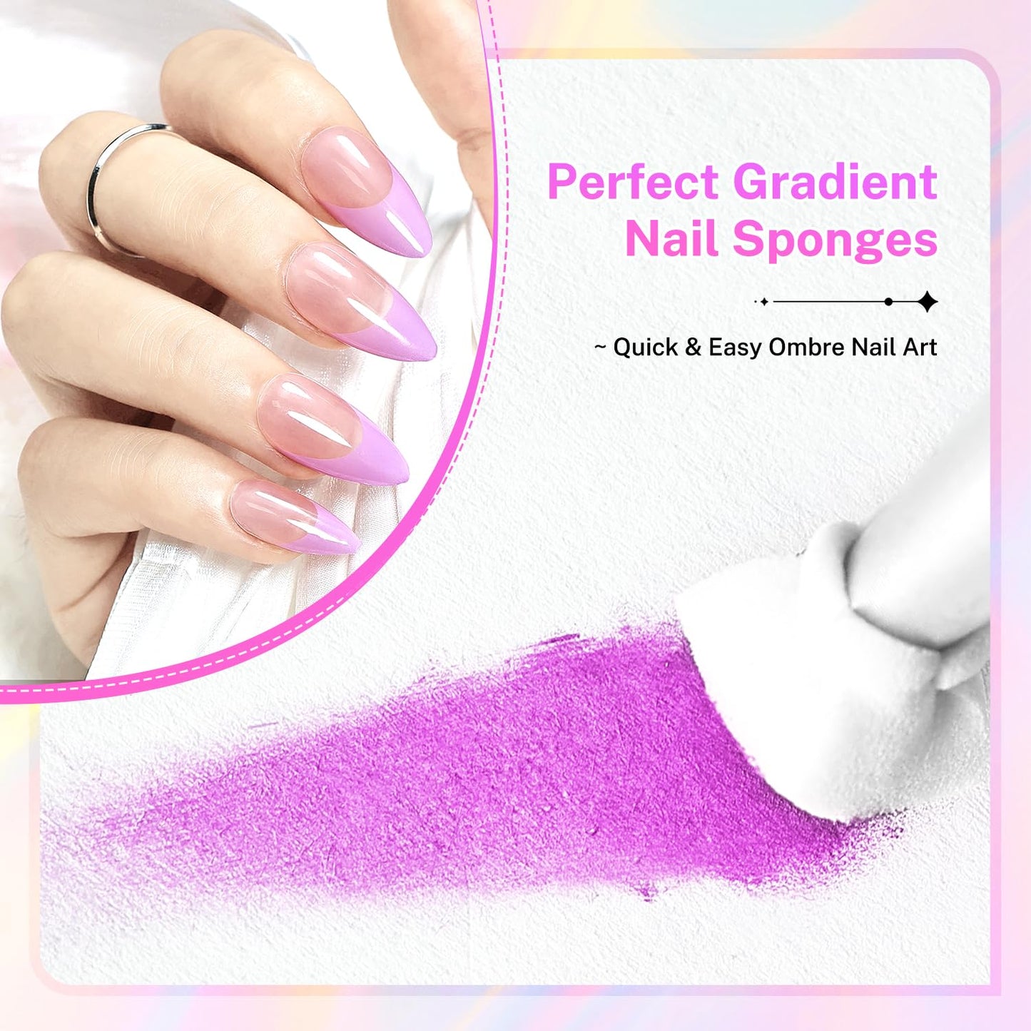 JODSONE 100PCS Soft Nail Sponges for Ombre with 1 Stainless Grabbing Pen Professional Gradient Nail Sponge Tool Nail Art Gradient Designs Blush Nail Art