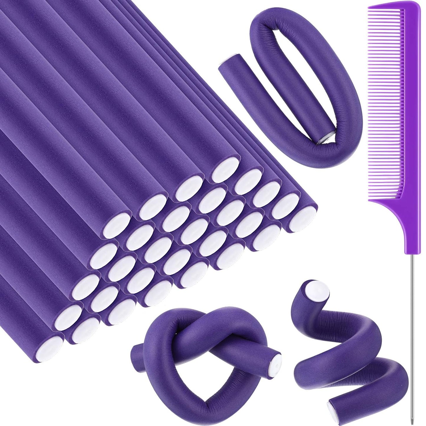 Flexible Curling Rods - 30 Pcs Foam Rollers for No Heat Styling | Dark Blue, 9.45 x 0.55 Inch
