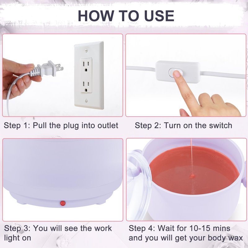 Wax Warmer for Hair Removal, 16.9oz Portable Electric Wax Heater Machine for Hard and Soft Wax Beads, Fast Heating for Home Gentle, Salon Warmer for Braizlian Waxing, Body, Bikini, Eyebrow, Purple