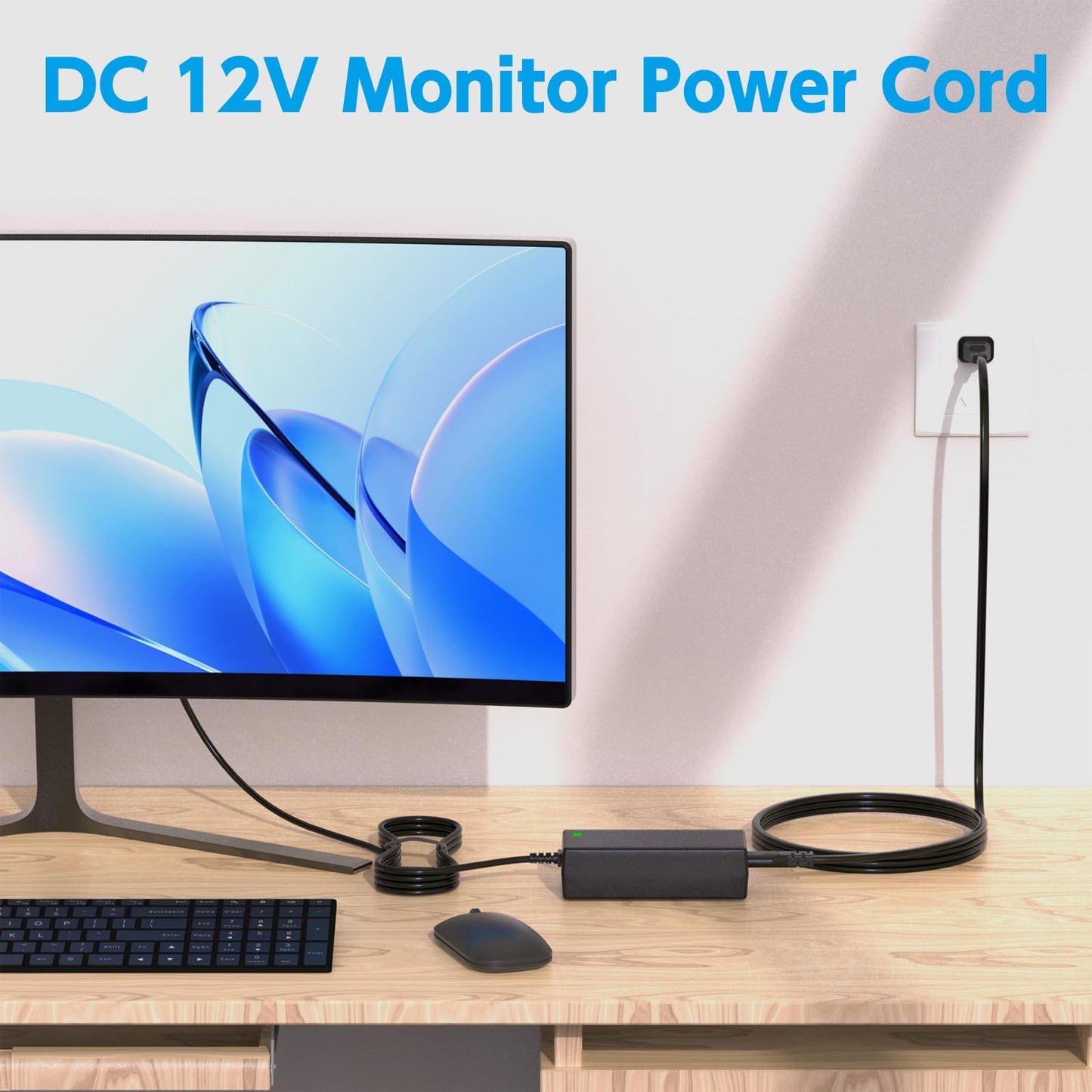 DC 12V Power Cord Compatible with AOC Monitor 16" 20" 22" 23" 24" 27"; E1659FWU, E2043FK, E2243FW, E2243FWK, E2343FK, LM520, LM720, LM729, LM800, LM914 Replacement Power Supply Cord