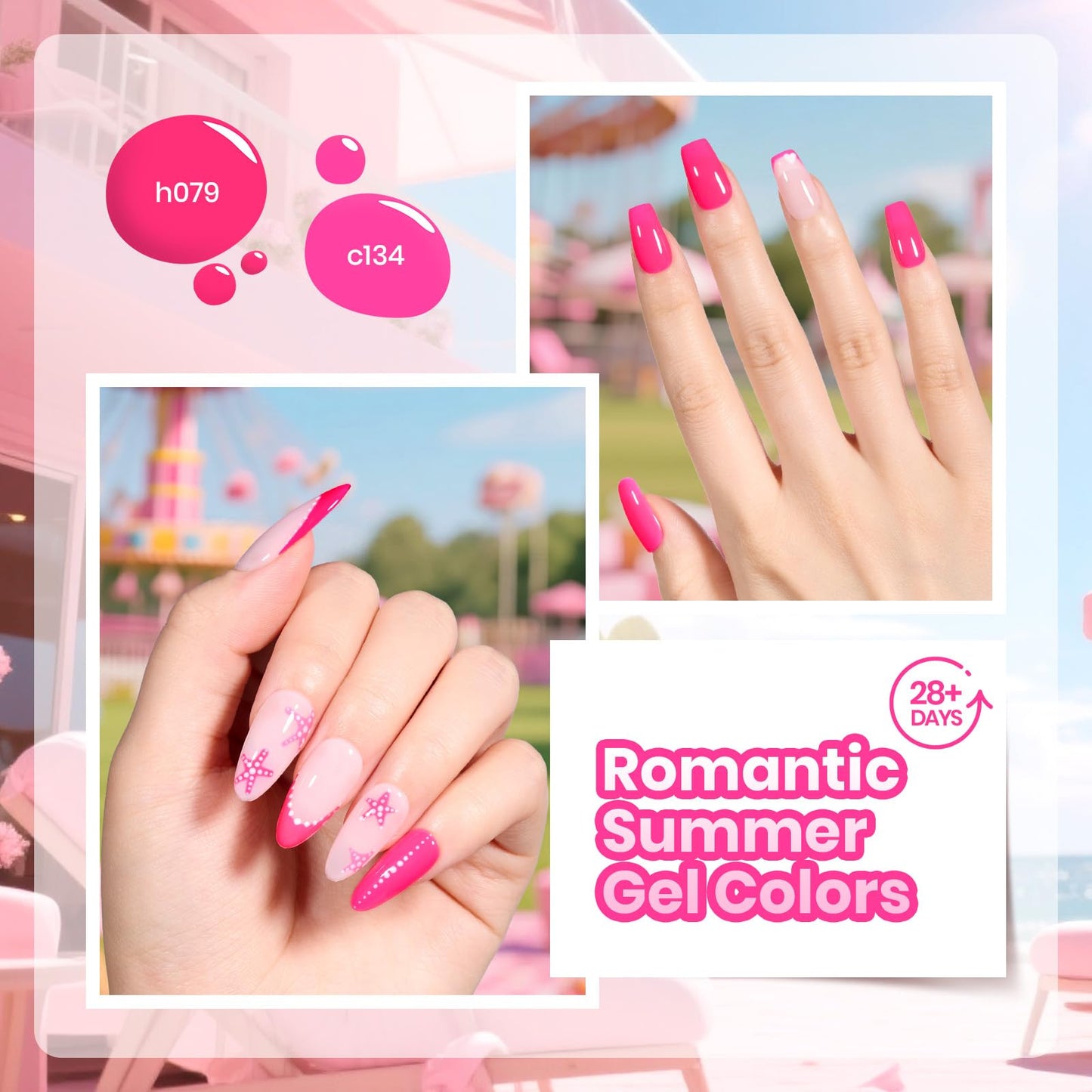 Beetles Pink Gel Polish Set - Summer Heartbeat, 6 Colors Summer Gel Nail Polish Set, Soak Off UV LED Nails Art, Long-Lasting Manicure Salon DIY Home Holiday Nails Art