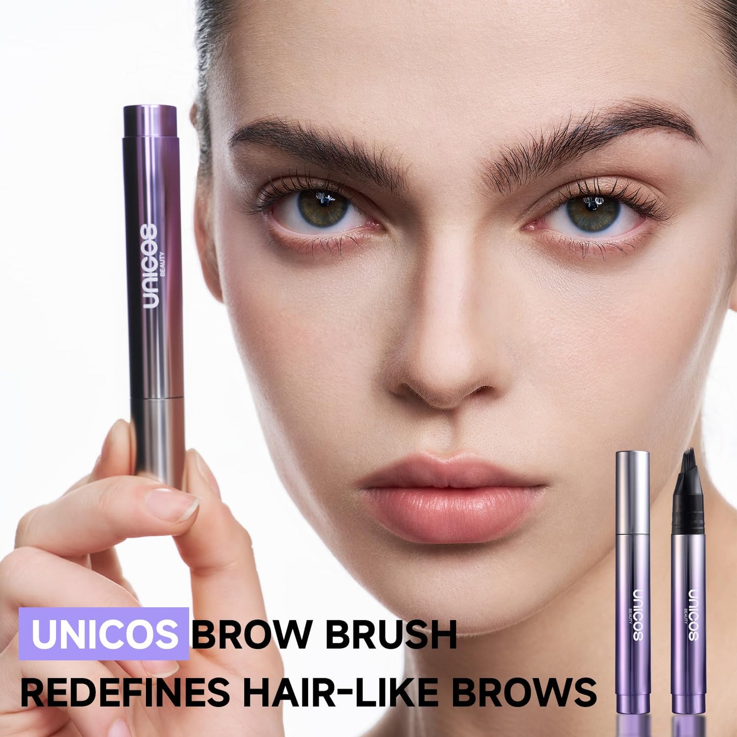 Unicos Eyebrow Pen, Angled Brow Brush, Eyebrow Pencils for Women, Natural Brow Pen, Hair-Like Strokes, 24hrs Long-Lasting, Waterproof, Smudge-Proof, Easy to Use, Multiple Uses, BlackBrown