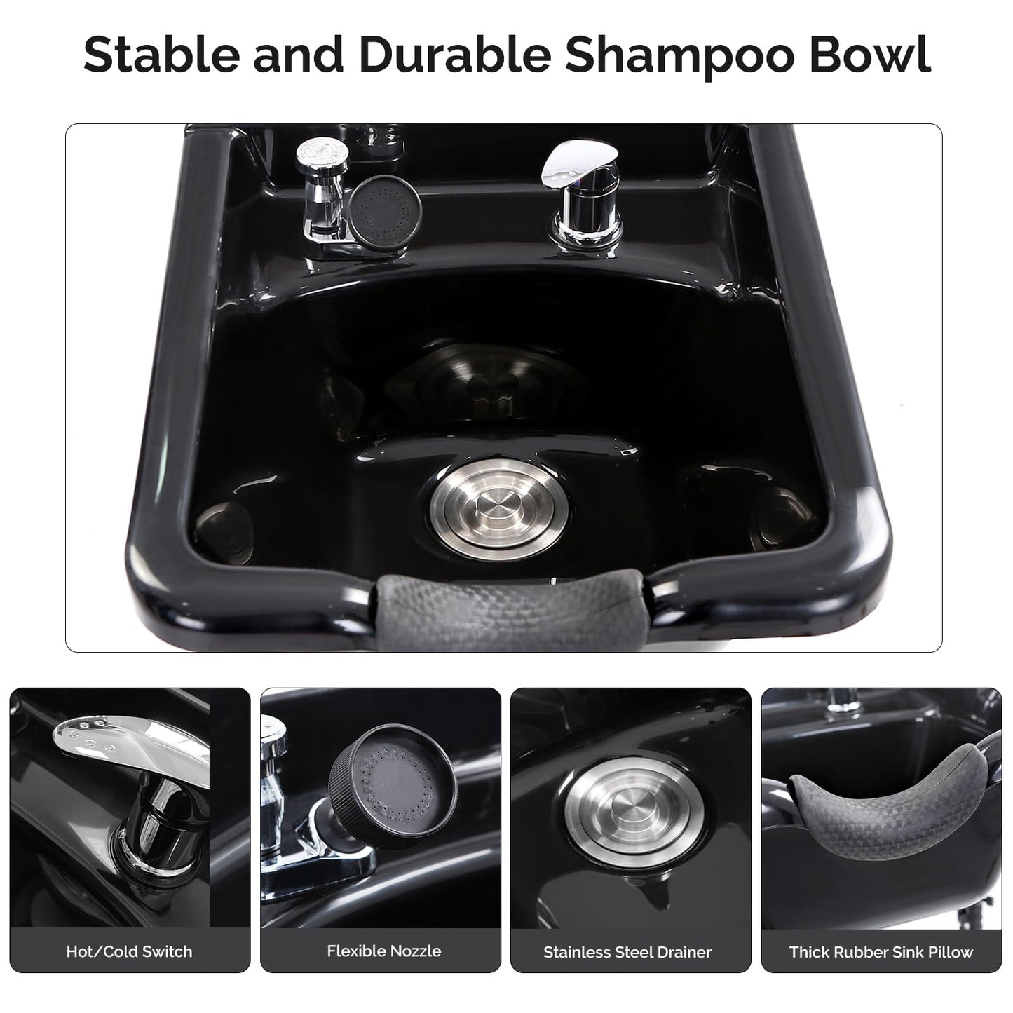 OmySalon Shampoo Bowl with Cabinet, Portable Salon Hair Washing Station with Adjustable Shelf, UPC Certified Faucet, Freestanding Backwash Sink for Barber, Beauty Salon, Spa