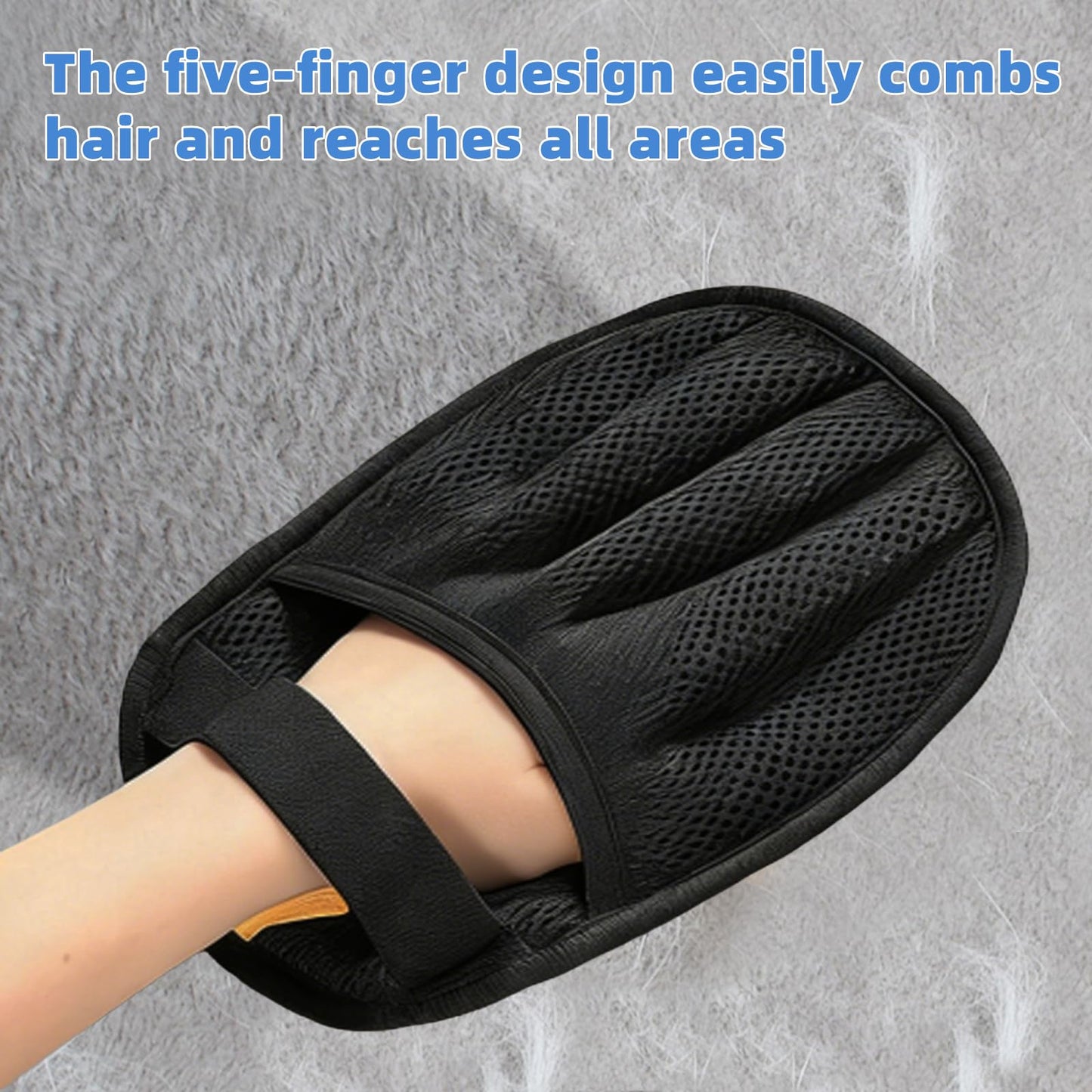 RWUSX Pet Hair Removal Glove for Laundry, Magic Grooming Brush for Dogs Cats, Electrostatic Hair Remover Tool with Five-Finger Design for Couch, Carpet, Clothing, Car Seat Black