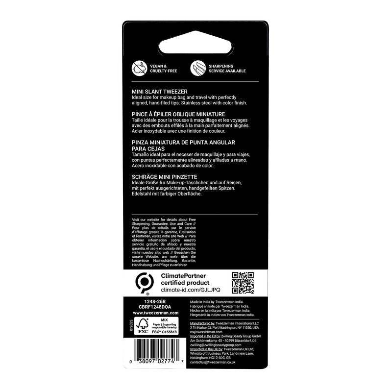 Tweezerman Mini Slant Tweezer - Tweezers for Eyebrows, Travel Tweezers for Eyebrows, Facial Hair (Dusted Onyx)