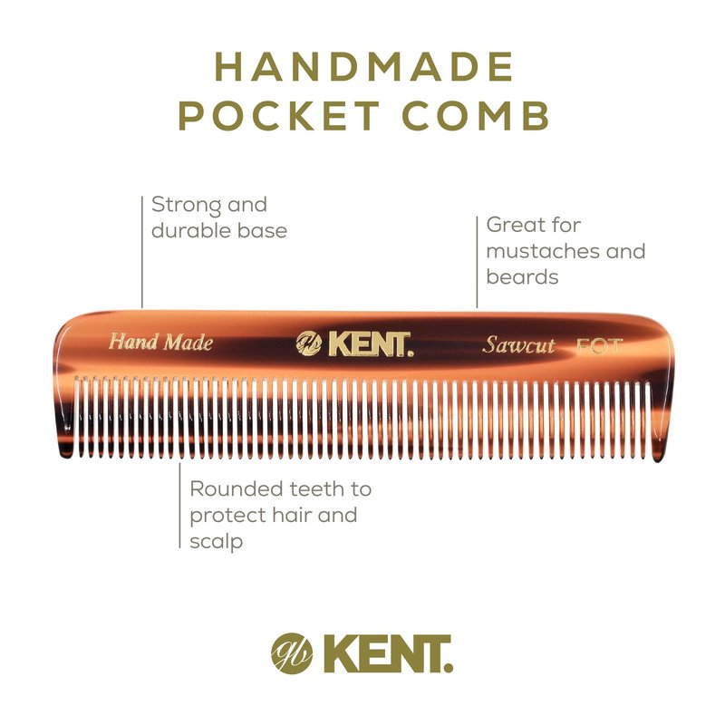 Kent Set of 3, 81T Small Beard and Mustache Comb, Fot All Fine Pocket Comb and PF22 Hair Brush and Beard Bruh, Best Beard and Mustache Grooming Kit for Travel and Home Beard Care, Made in England